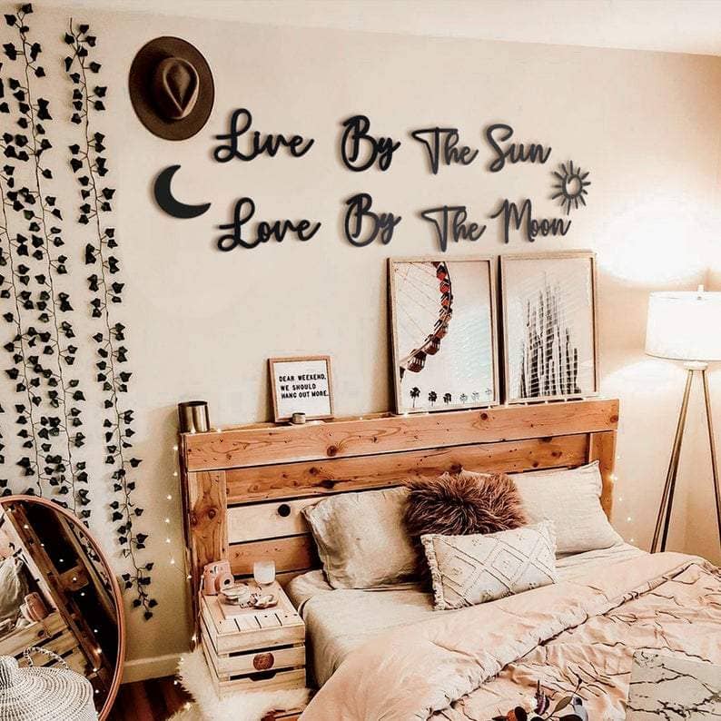 Live By The Sun Love By The Moon , above bed decor , bedroom wall art , bedroom wall decor - Metal Deco | THEDUKHA
